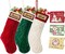 Personalized Christmas Stocking with Leather Patches, Custom Name Family Christmas Stockings, 18” Large Knitted Xmas Stockings for Kids, Holiday and Fireplace Party Decoration - 3Pcs RW+GW+WR